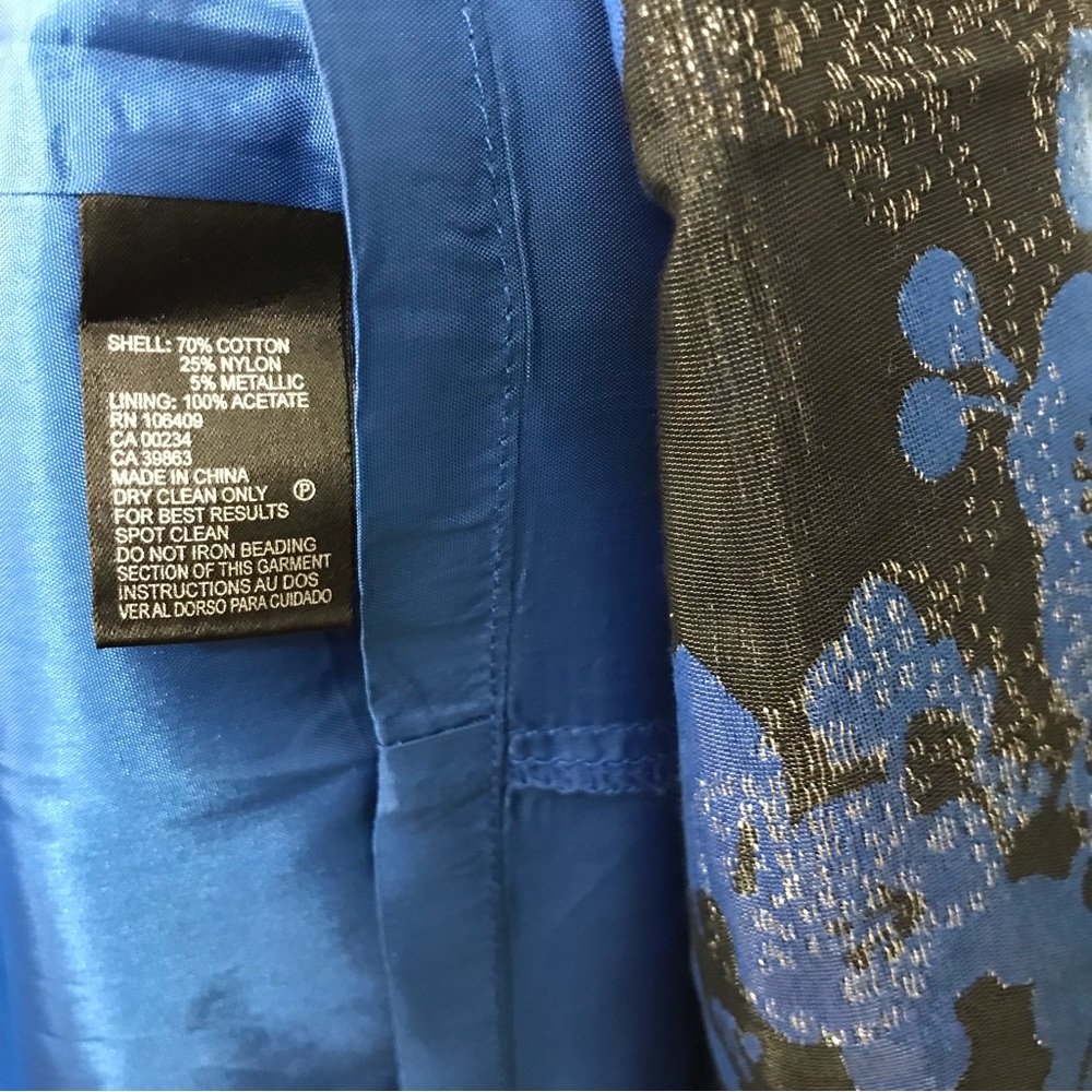 Tahari ALS Jacquard Sleeveless Dress Blue Metallic Floral Rhinestone Size 2 - Picture 7 of 7